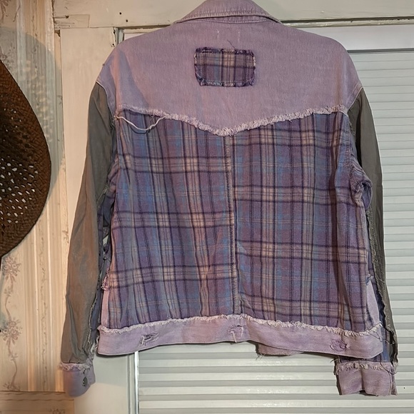 POL Purple and Gray Jean Jacket with Plaid Accents - Picture 3 of 3